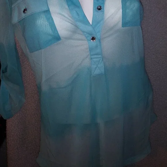 INC International Concepts Baby Blue Sheer Long Sleeve Blouse - Picture 2 of 10